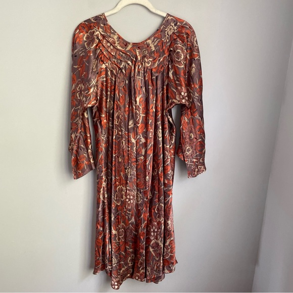 Aoyama Itchome Silk Multicolor Floral Print Midi Dress Size Large - Picture 2 of 7